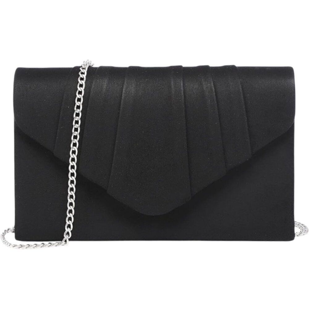 Black Pleated Envelope Clutch Handbag